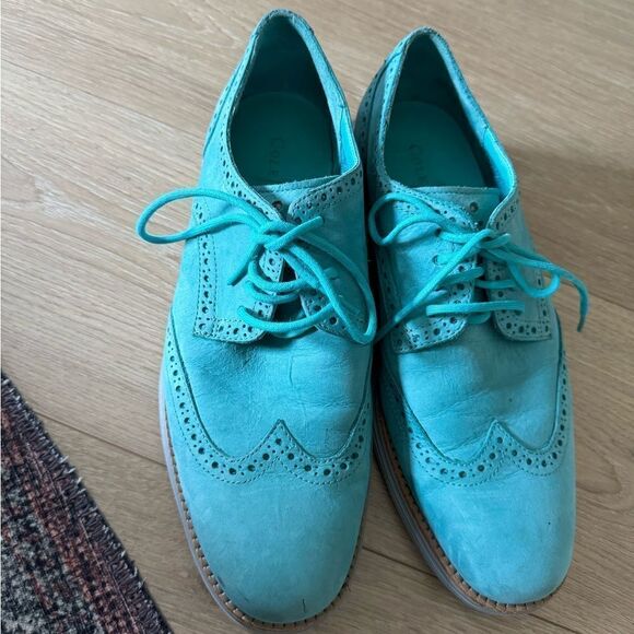 Vintage Cole Haan Lunargrand Wingtip Nubuck Shoes - Poolside Turquoise G… - Picture 3 of 6
